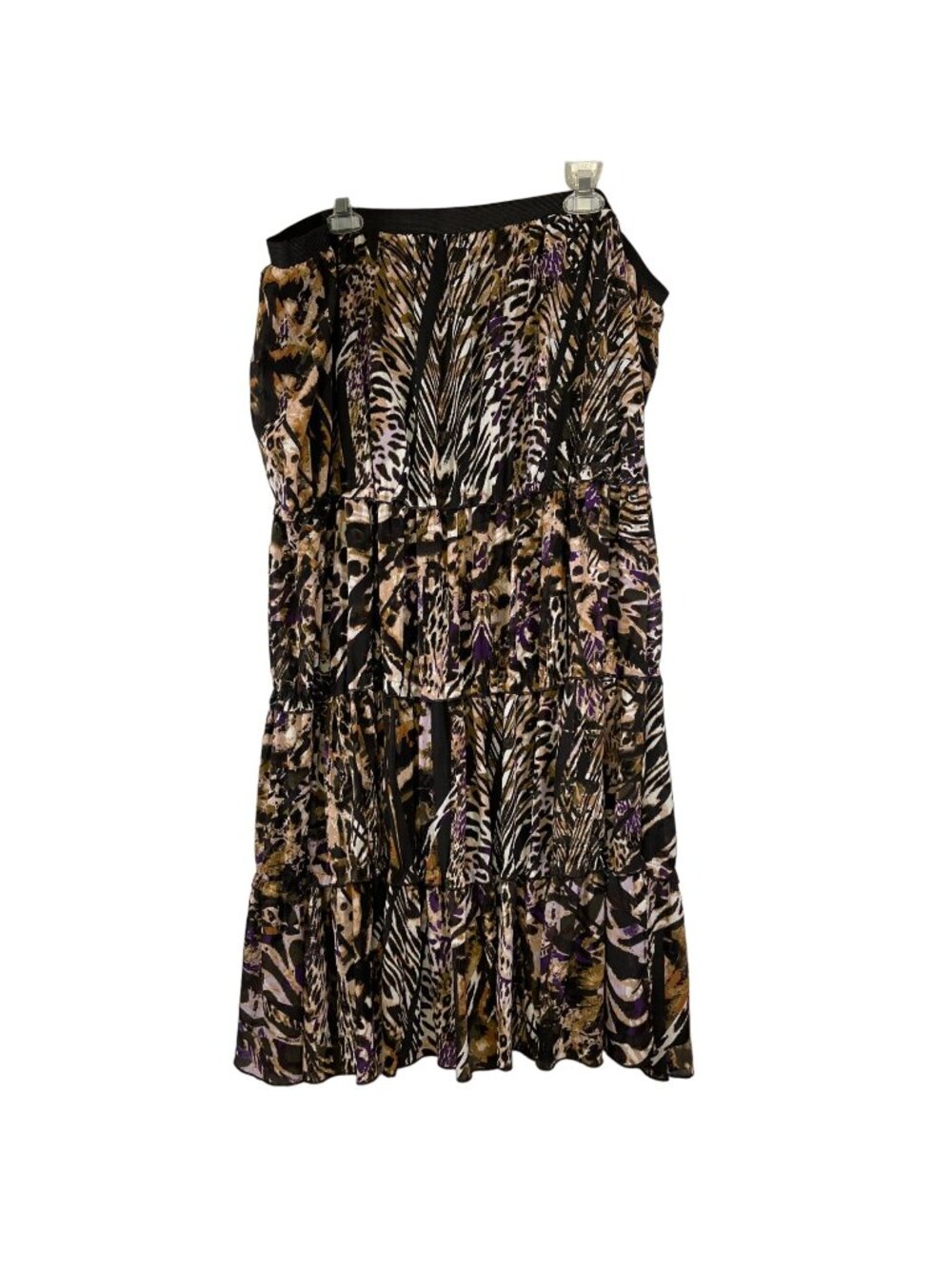 Lane Bryant Womens Tiered Animal Print Skirt Black Browns Purple Plus Size 26/28